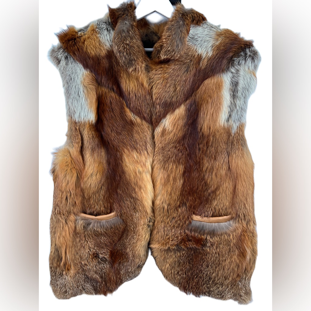 Vintage Red Fox Long Fur Vest Size Xl With Front Pockets